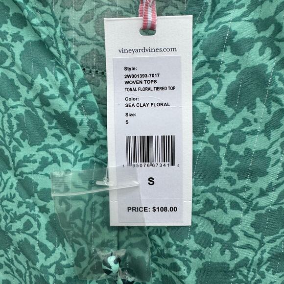 Vineyard Vines Woven Top Tonal Floral Tiered in Sea Clay Floral Small NWT Blouse - Picture 4 of 8